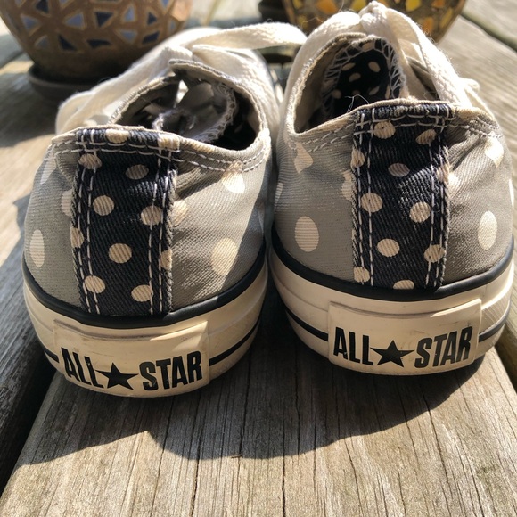 ALL STAR Converse Sneakers Gray/Blue Polka Dots / Double Tongue Women's Size 7 - Picture 7 of 13